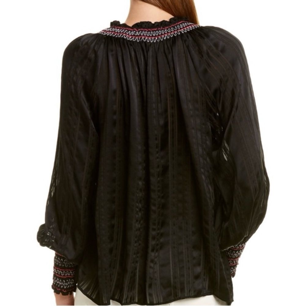Johnny Was Folk Smock Silk Peasant Style Embroidered Blouse Black Size S - M - Picture 3 of 12